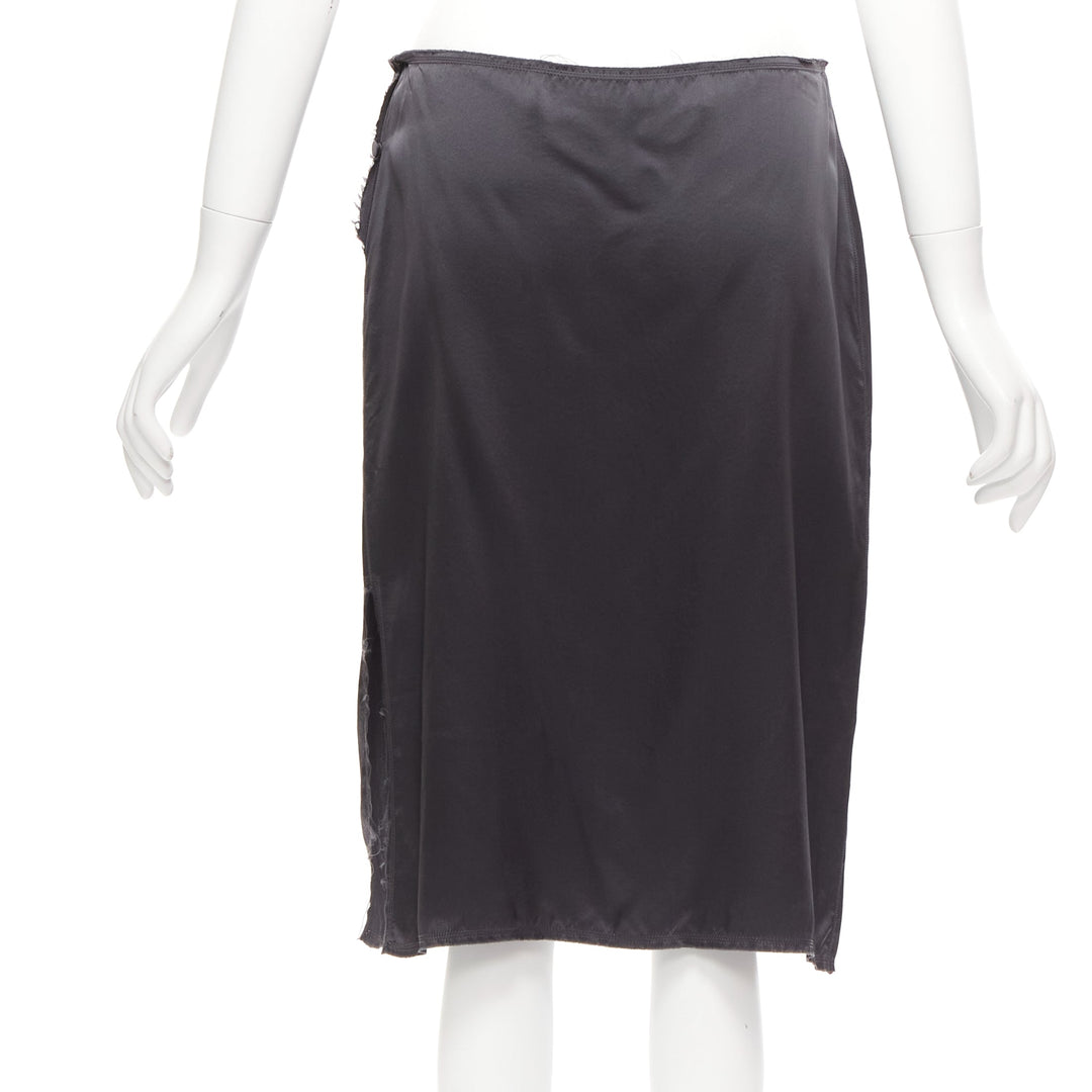 LANVIN 2004 100% silk grey raw edge fabric button low waist midi skirt  FR38 M