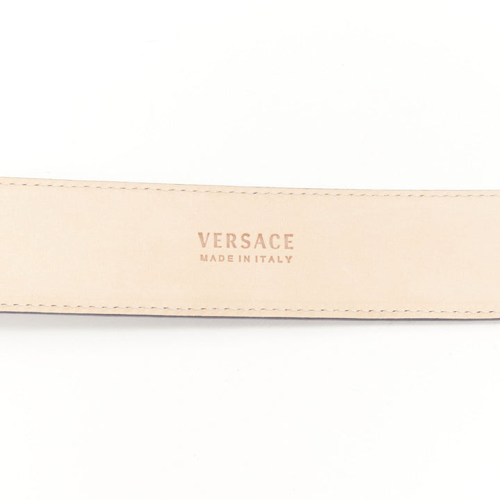 VERSACE $1200 La Medusa silver buckle blue scaled leather belt 110cm 42-46"
