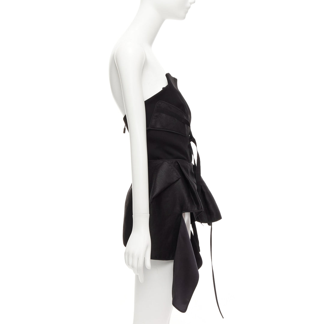 MATICEVSKI 2017 Trinity black linen deconstructed peplum bustier top AUS8 S