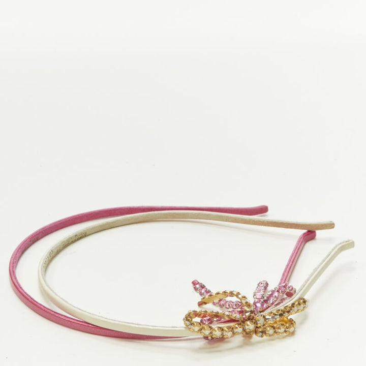 ALEXANDER ZOUARI LOT OF 2 white pink leather crystal ribbon bow headband