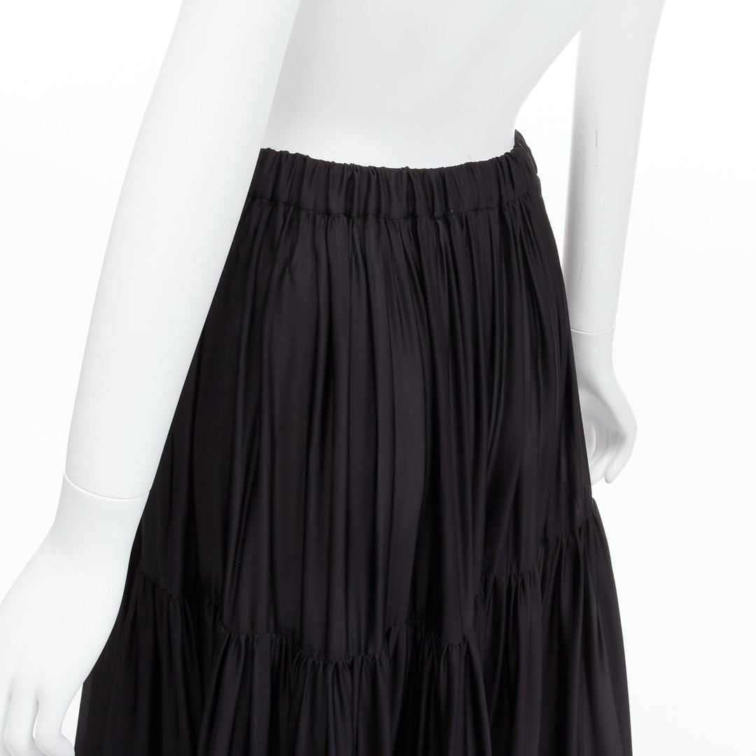 STELLA MCCARTNEY 100% silk black crin flounce hem tiered midi skirt IT36 XXS