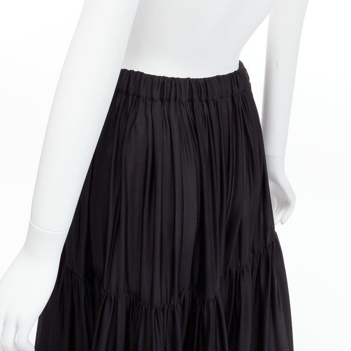 STELLA MCCARTNEY 100% silk black crin flounce hem tiered midi skirt IT36 XXS