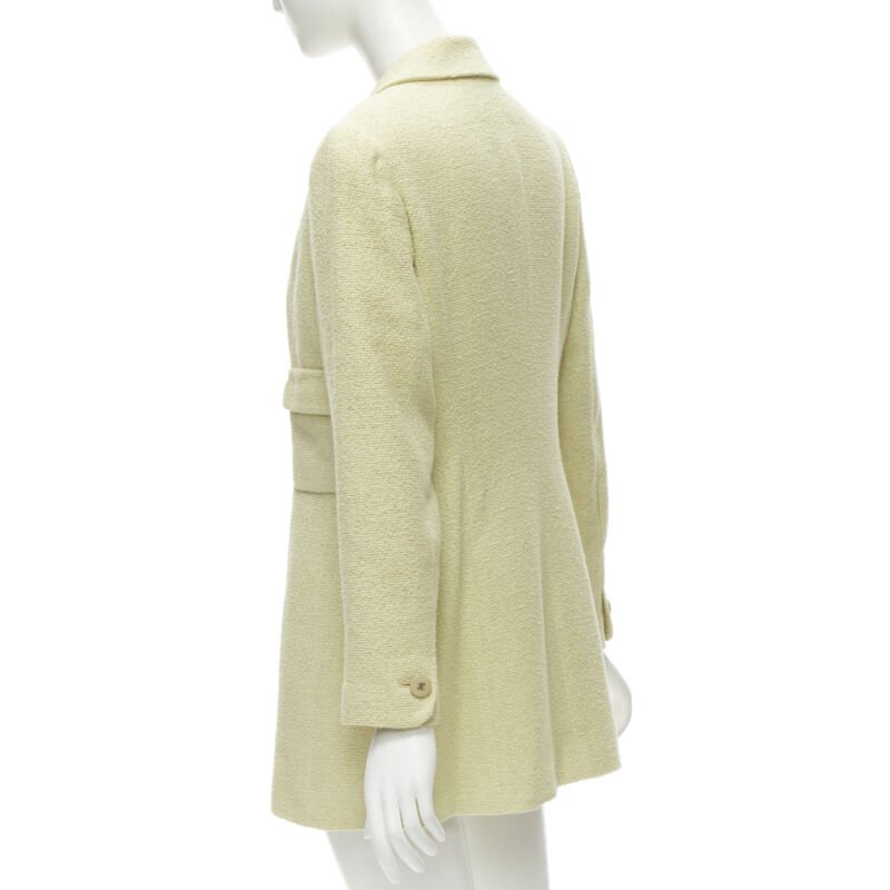 CHANEL 98C Vintage pastel yellow tweed CC button long jacket FR42 L