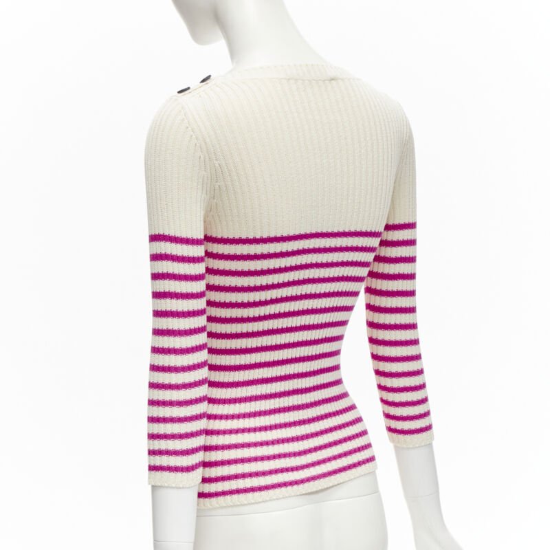 CHRISTIAN DIOR 2022 Mariniere pink nautical sailor stripe logo ribbed top FR34