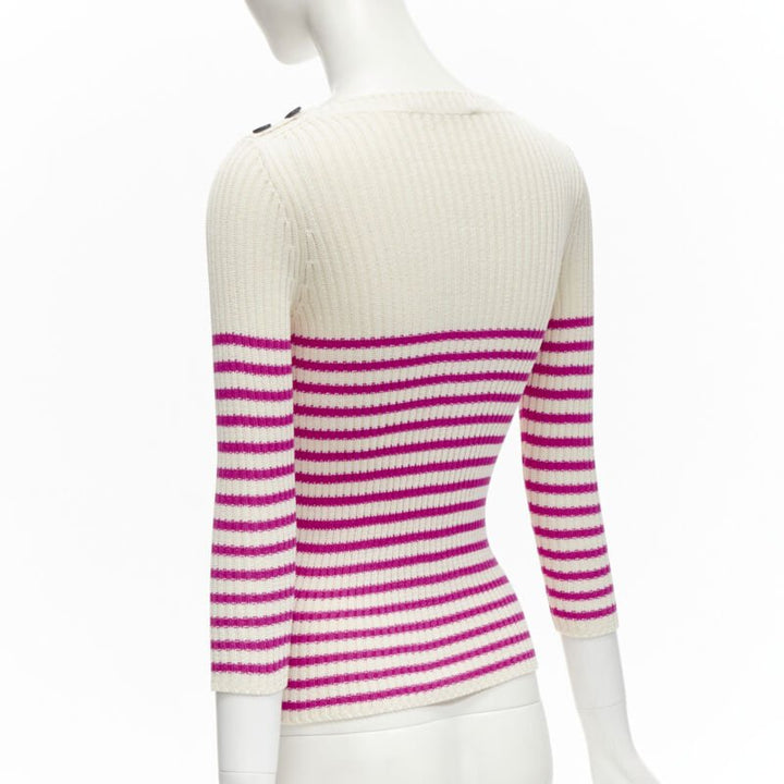 CHRISTIAN DIOR 2022 Mariniere pink nautical sailor stripe logo ribbed top FR34