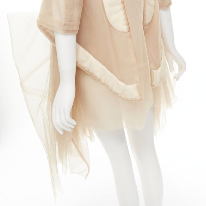 rare COMME DES GARCONS 2009 Runway nude inside out sheer tulle long jacket XS