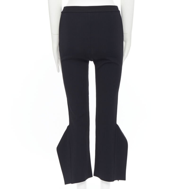 STELLA MCCARTNEY black viscose blend panel flared hem stretch cropped pants FR34