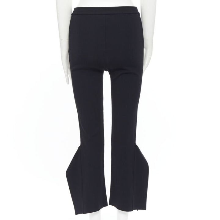 STELLA MCCARTNEY black viscose blend panel flared hem stretch cropped pants FR34