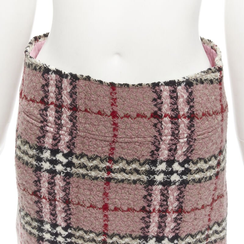 BURBERRY LONDON House Check pink wool tweed boucle mini skirt Y2K UK8 US4 S