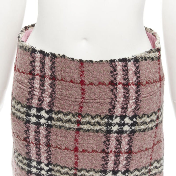 BURBERRY LONDON House Check pink wool tweed boucle mini skirt Y2K UK8 US4 S