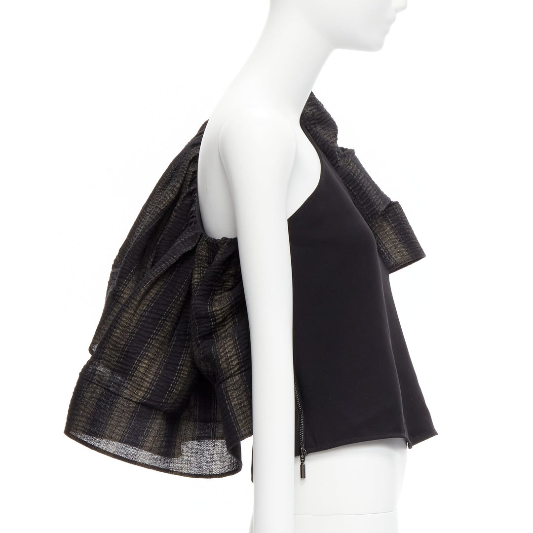 MATICEVSKI 2020 Attest One Shoulder Ruffle black grey tiered sleeve top AUS8 S