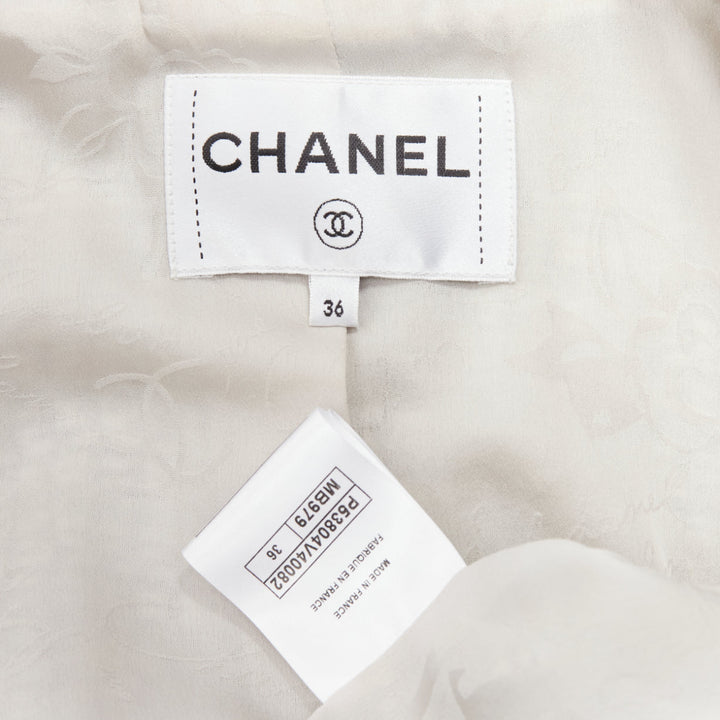 CHANEL 2016 Fantasy Tweed silver CC buttons cuffed sleeves jacket FR36 S