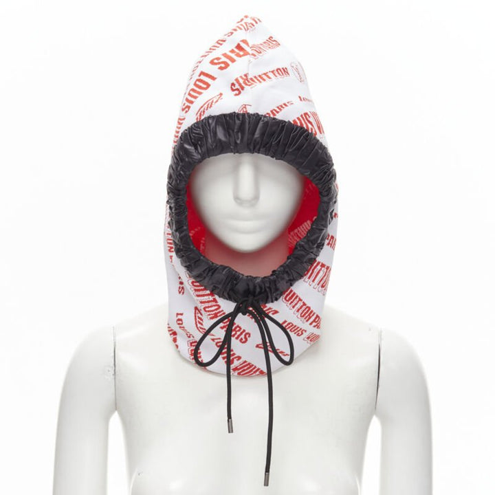LOUIS VUITTON FORNASETTI 2021 white red logo jacquard nylon trim snood hood hat