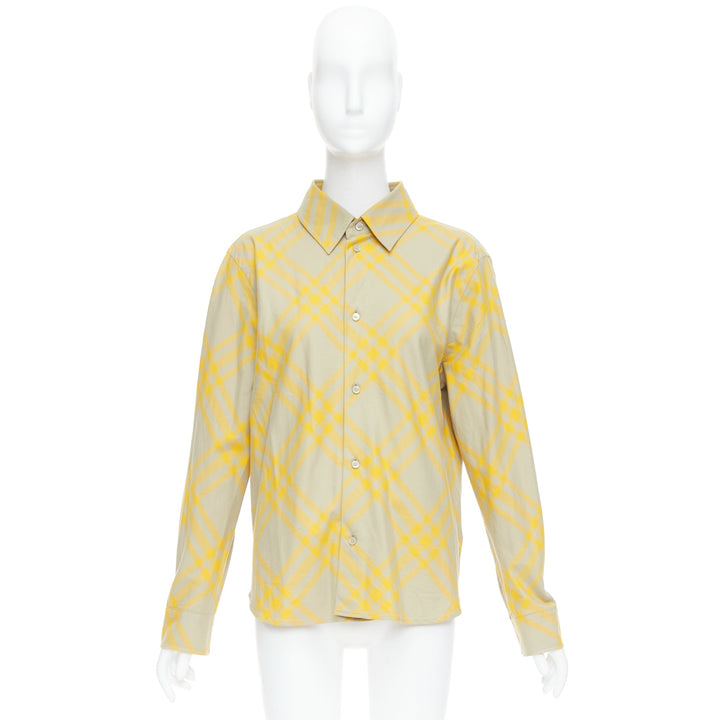 BURBERRY yellow khaki knight House Check long sleeve shirt UK8 S