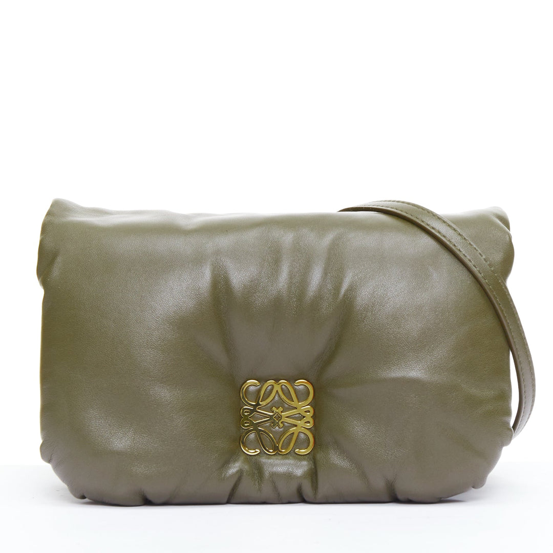 LOEWE Mini Puffer Goya khaki soft nappa padded pillow crossbody bag