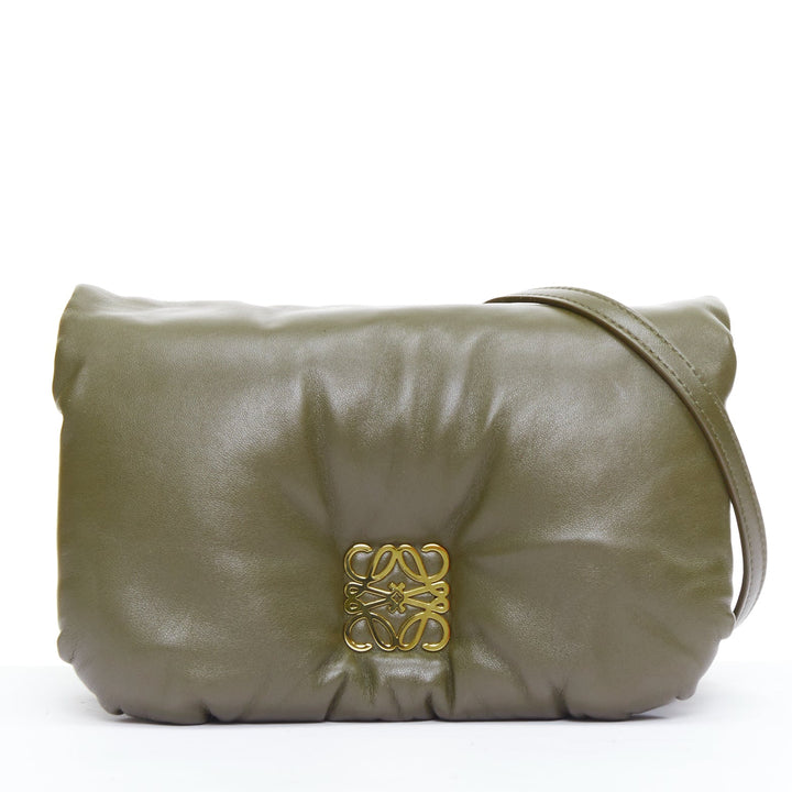 LOEWE Mini Puffer Goya khaki soft nappa padded pillow crossbody bag