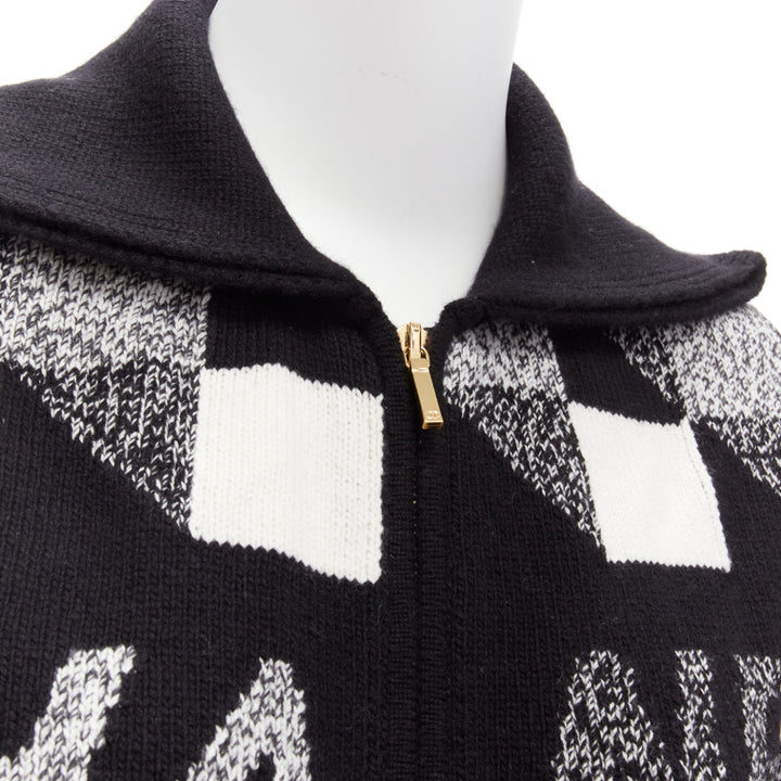 CHANEL 100% cashmere graphic CC logo black white cardigan FR34 XS