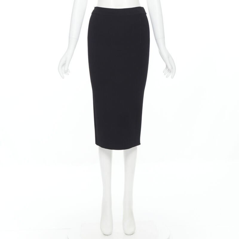 OSCAR DE LA RENTA 2016 black viscose knit knee length bodycon pencil skirt XS