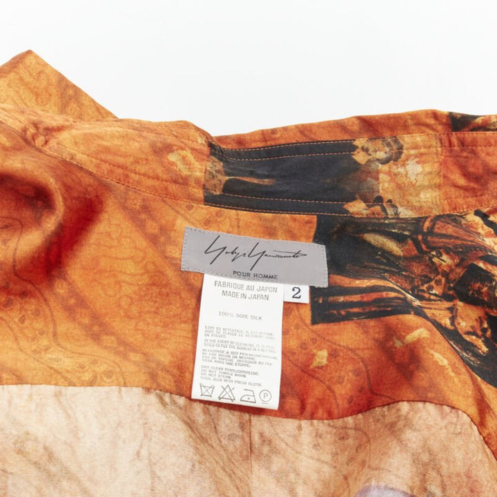 rare YOHJI YAMAMOTO 2004 100% silk Taisho Japanese portrait orange shirt JP2 M