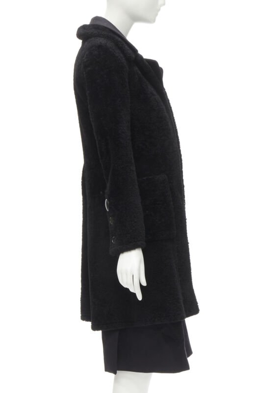 OLD CELINE Phoebe Philo black lambskin shearling wool layered coat FR34 XS