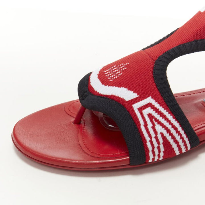 PRADA red black white stretch sock knit thong flat sandals EU35.5