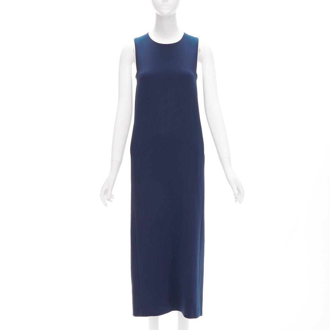THEORY navy minimal classic round neck midi shift dress US0 XS