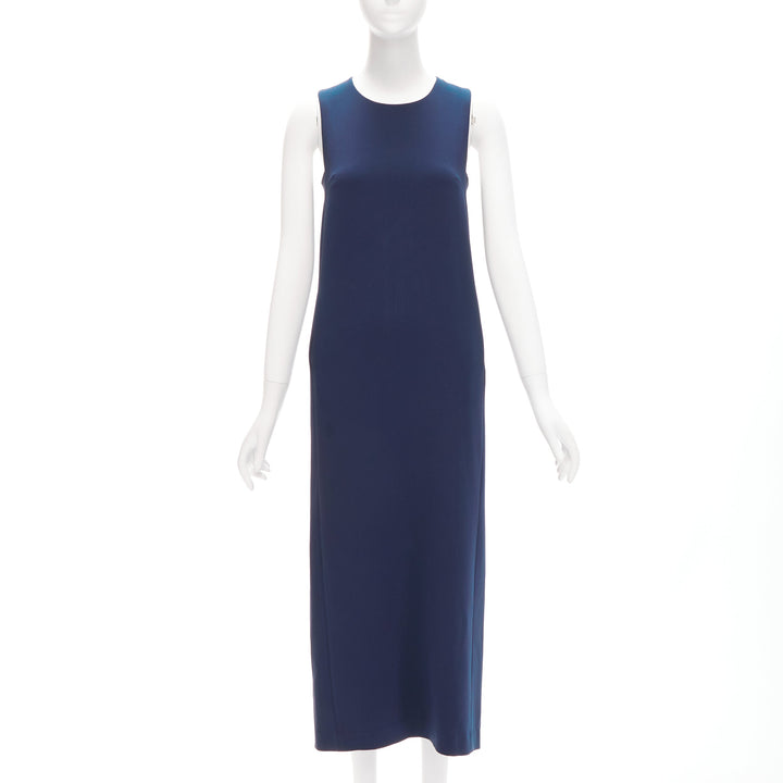 THEORY navy minimal classic round neck midi shift dress US0 XS