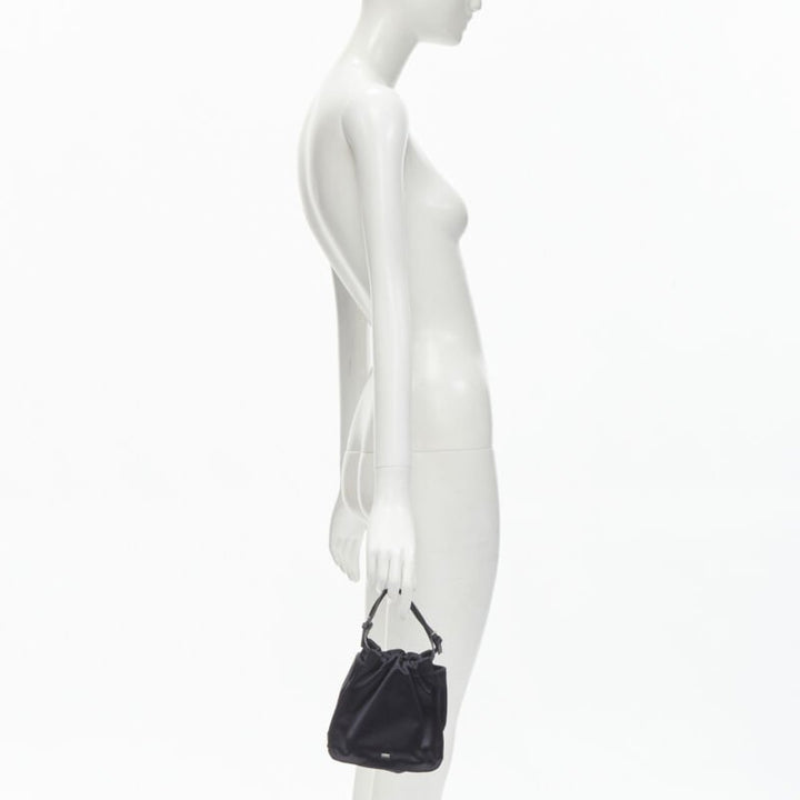 GUCCI TOM FORD black gathered silk satin minimal leather handle bucket bag