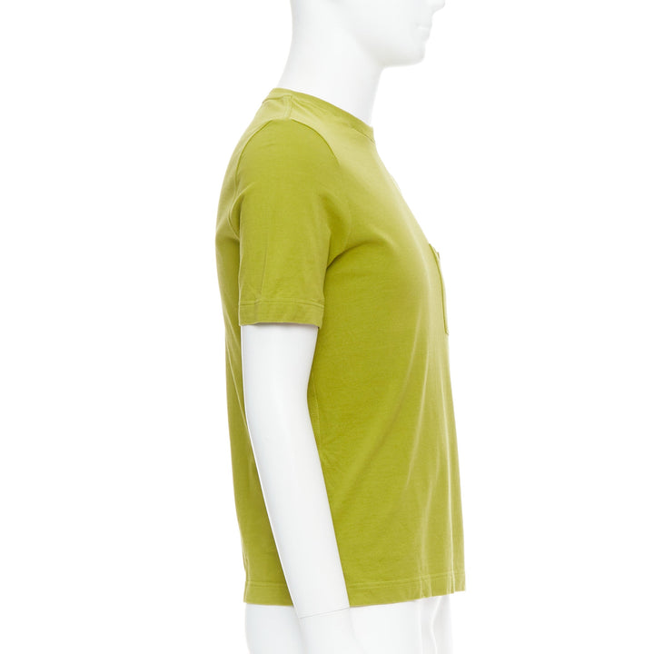 HERMES olive green cotton H logo crew neck pocket t-shirt top XS