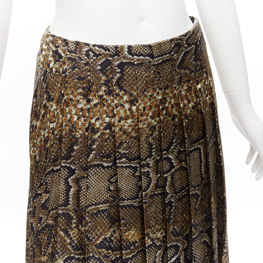VICTORIA BECKHAM 100% silk  brown animal print pleated midi skirt UK6 XS