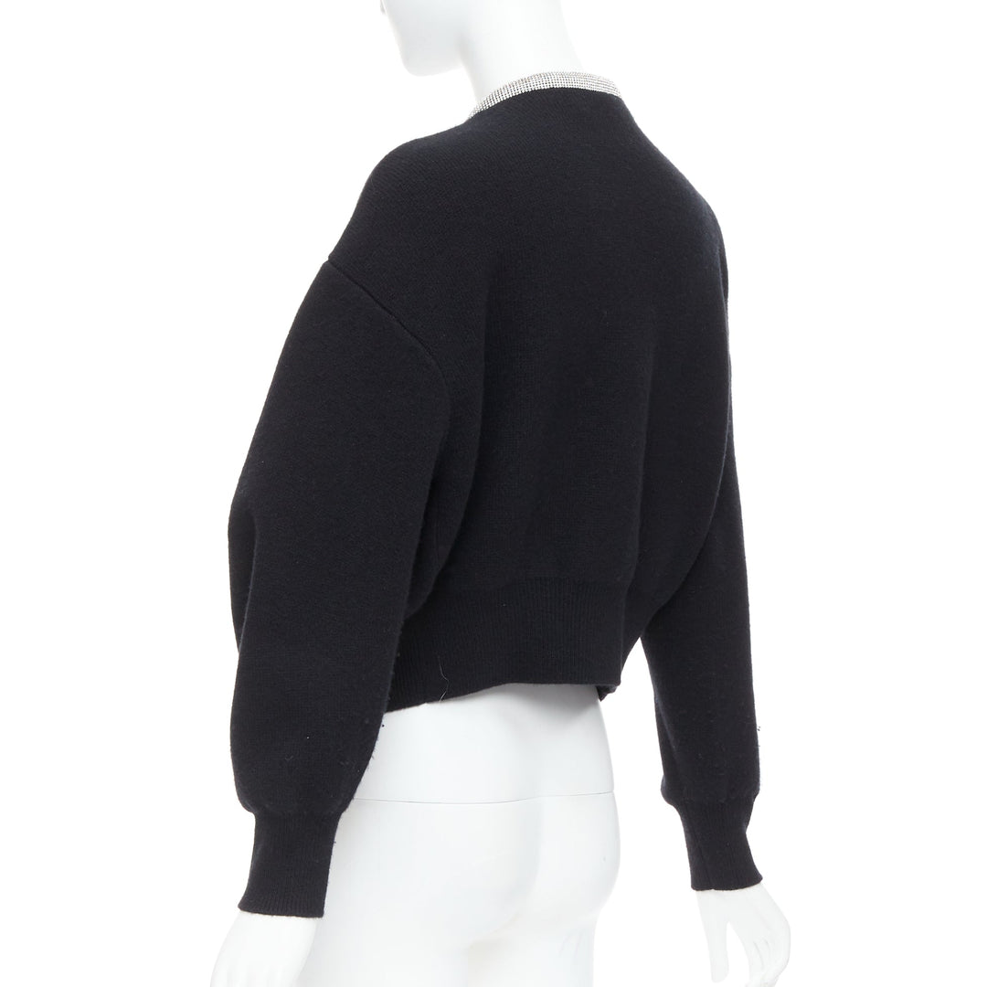 ALEXANDER WANG black wool cashmere blend crystal cord cropped cardigan S