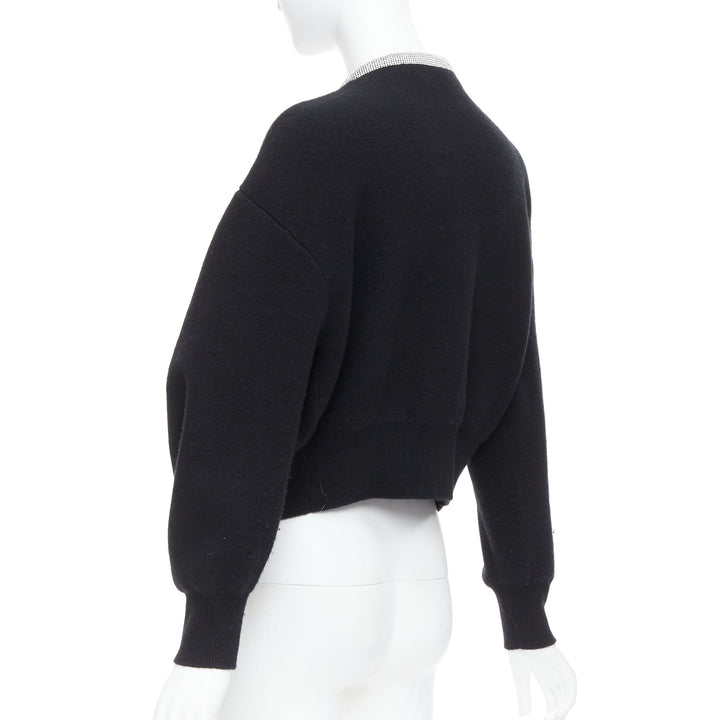 ALEXANDER WANG black wool cashmere blend crystal cord cropped cardigan S