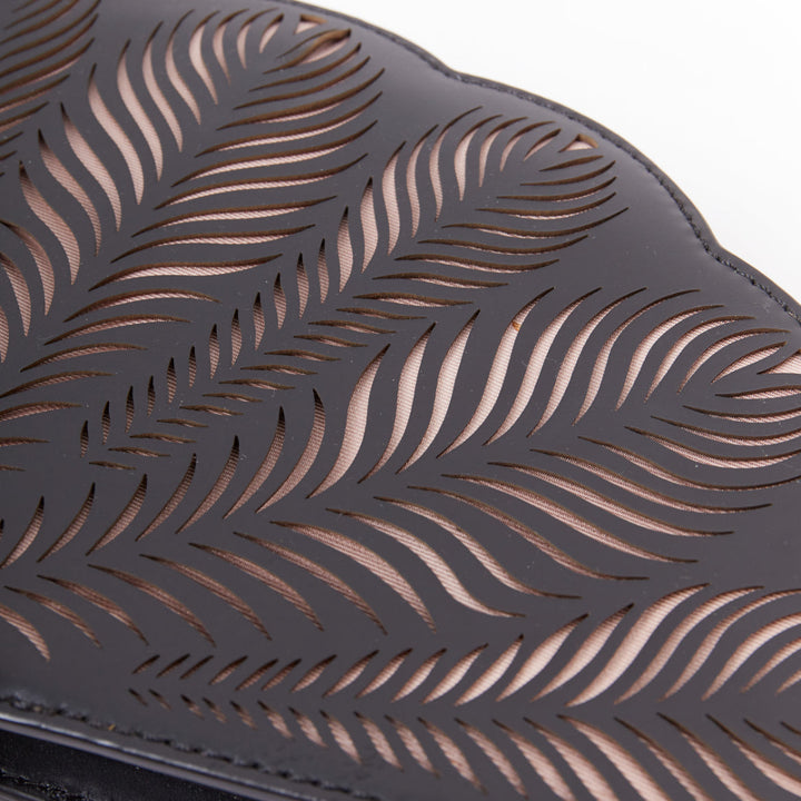 KATE SPADE Dress The Part black leather cut gold tassel fan clutch bag