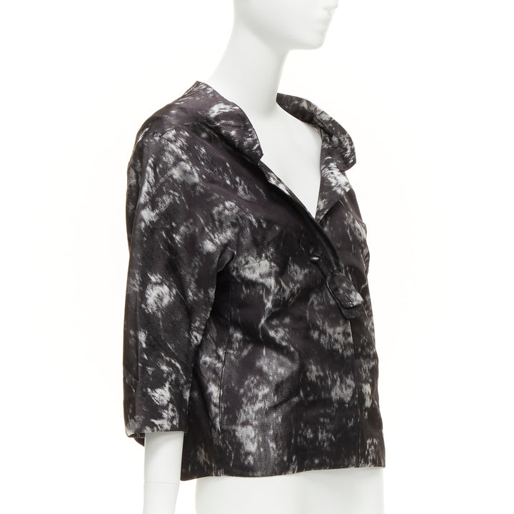 SHIATZY CHEN 100% silk grey black bow detail round cut cocoon jacket IT42 M
