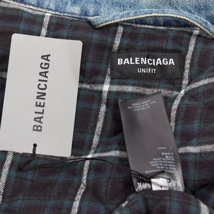 BALENCIAGA Demna 2021 blue washed denim off shoulder deconstructed jacket L