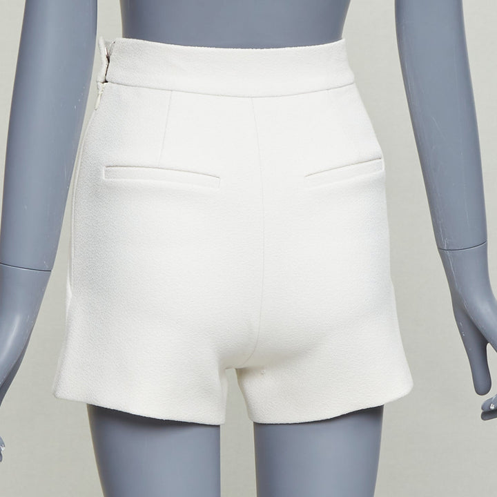 BALENCIAGA 2014 cream diagonal dart pleated back mini shorts FR34 XS