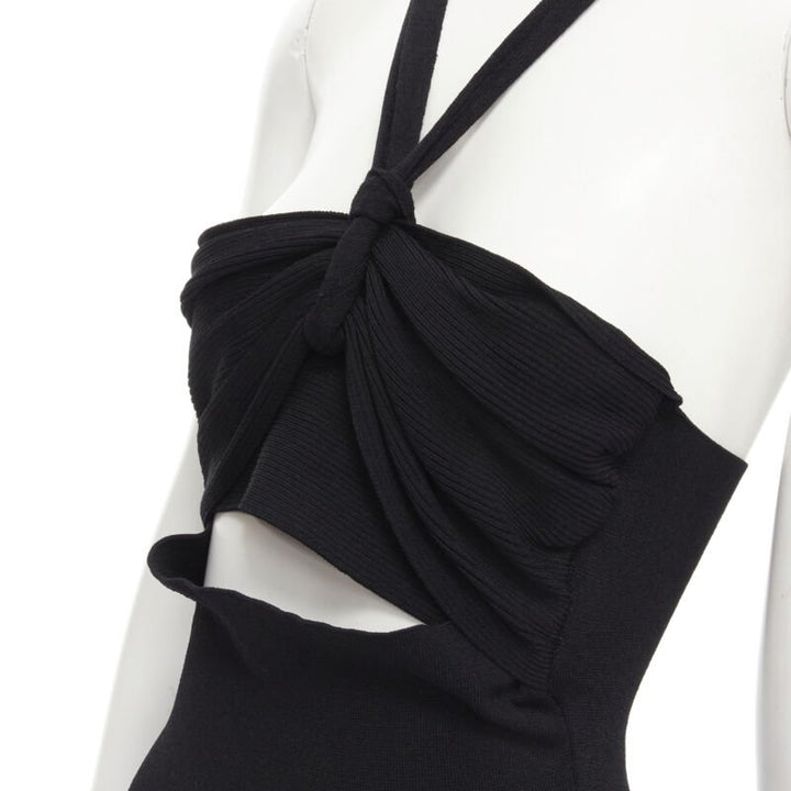 NANUSHKA black twist V strap cut out under bust knitted woven stretch top S