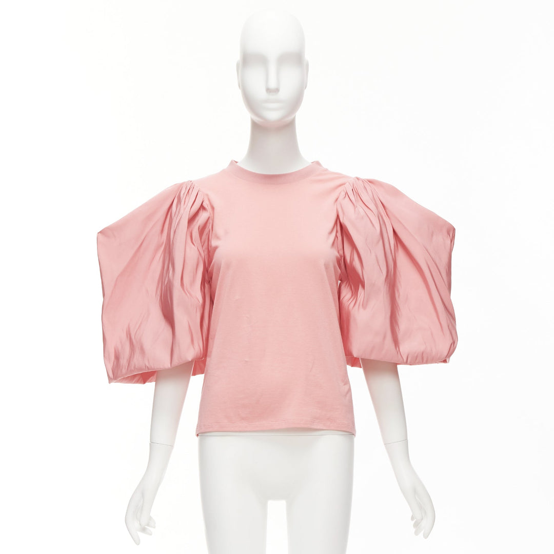 ALEXANDER MCQUEEN rose pink dramatic puff sleeve cotton tshirt IT38 XS