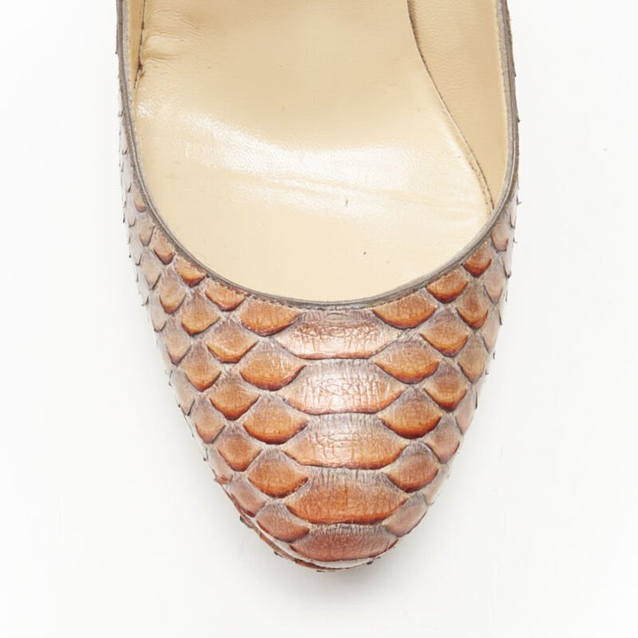 CHRISTIAN LOUBOUTIN Bianca 140 orange grey scaled leather platform pump EU37.5