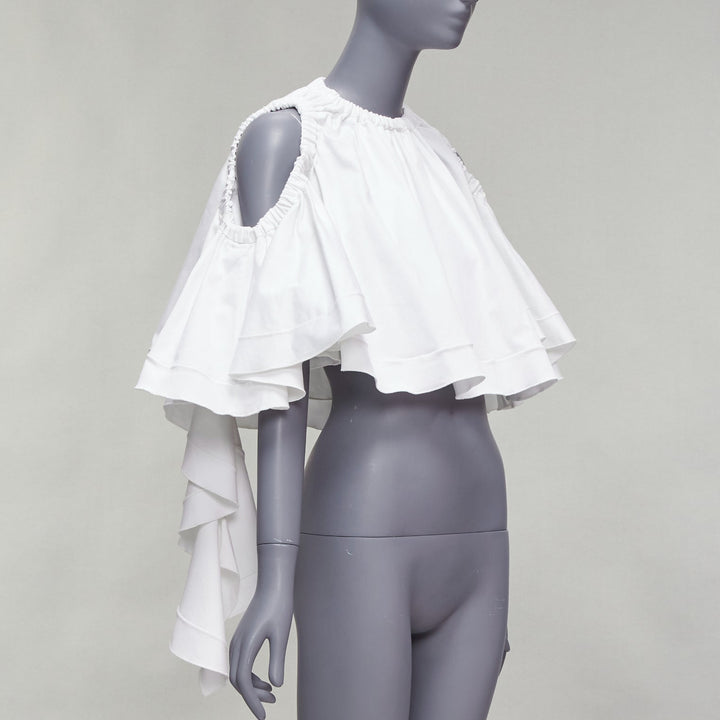 ELLERY white cotton blend flare cascade sleeve crew neck crop top UK6 XS