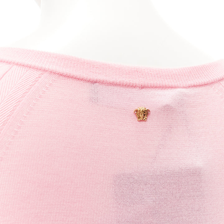 VERSACE 2020 Medusa buttons pink wool cashmere silk cardigan IT44 L