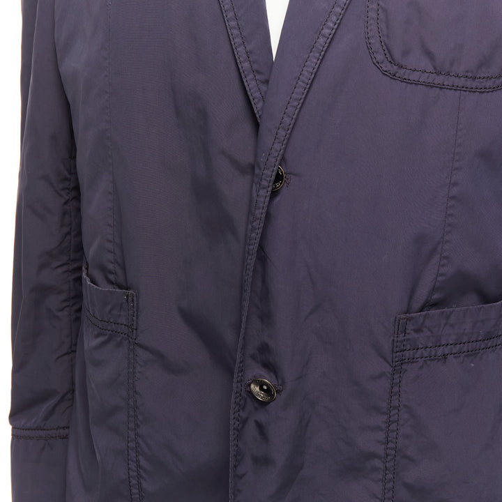ST DUPONT charcoal grey nylon overstitched silver hardware blazer IT50 L