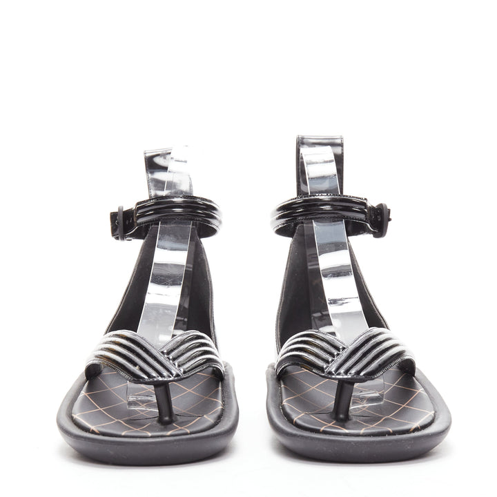 LOUIS VUITTON Desert Dream black leather geta thong sandals EU38