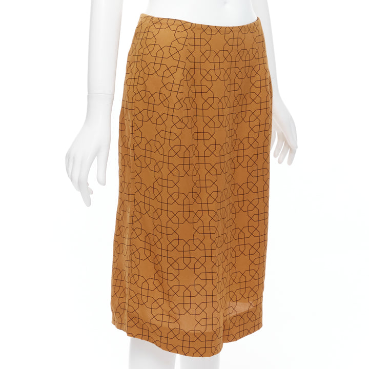 MARNI brown viscose black oriental geometric print knee length skirt IT40 S