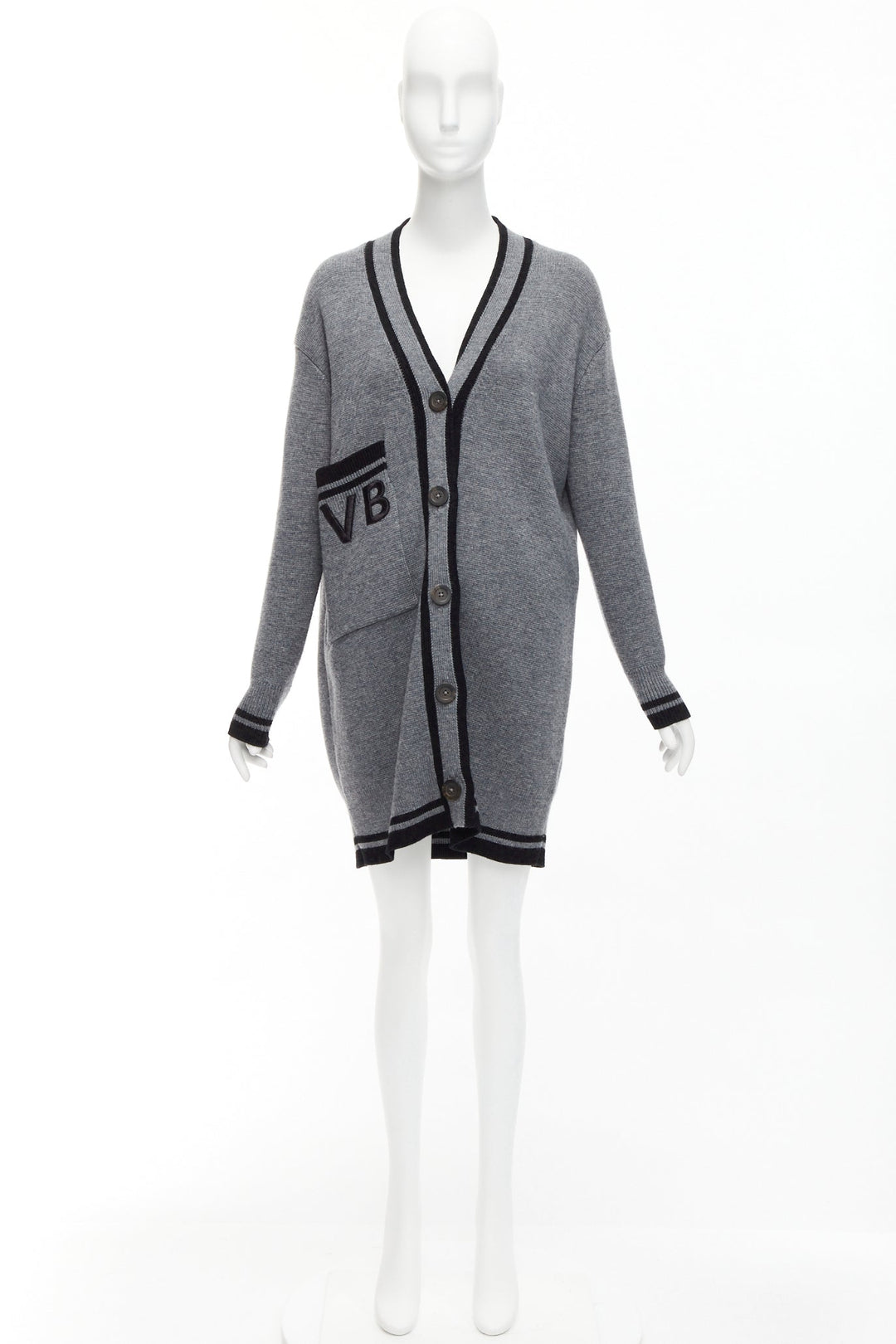 VVB VICTORIA BECKHAM 2017 Runway grey wool logo oversized cardigan UK2 XXS