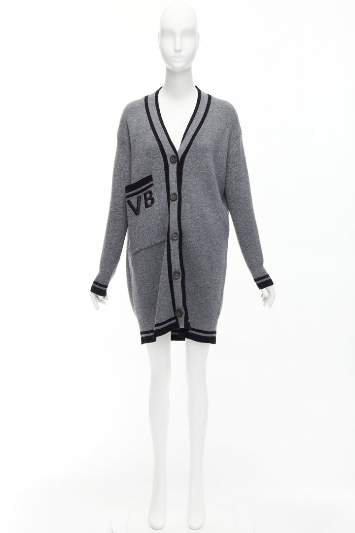 VVB VICTORIA BECKHAM 2017 Runway grey wool logo oversized cardigan UK2 XXS