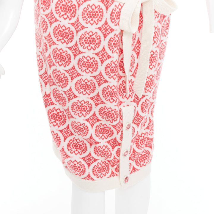 CHANEL 100% cashmere pink cream CC button pattern dress FR38 M