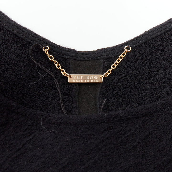 THE ROW black textured bateau neck cropped sleeve pullover top
