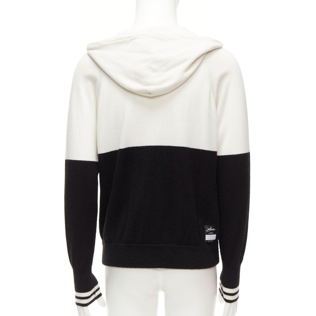 LORO PIANA Hiroshi Fujiwara 100% cashmere black white logo embroidery hoodie S