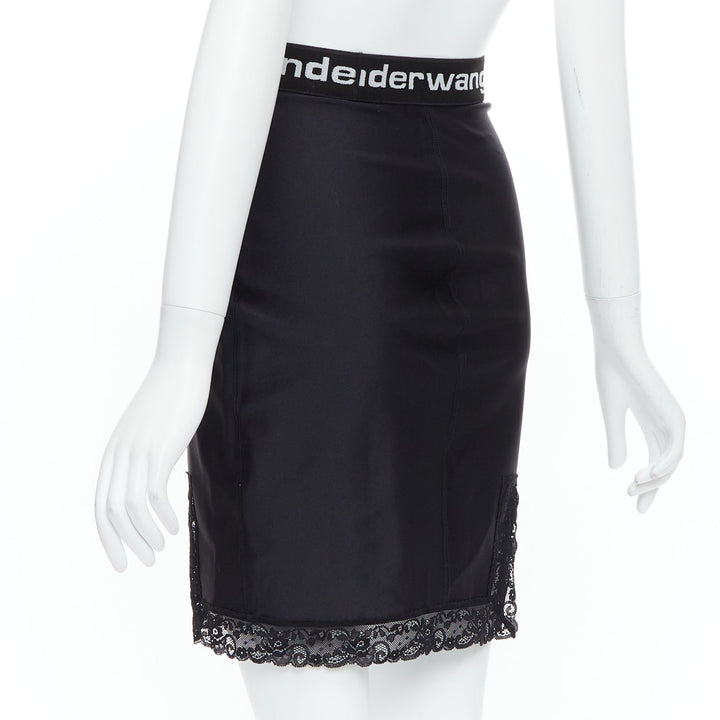 T ALEXANDER WANG black lace trim logo tape waistband mini skirt XS